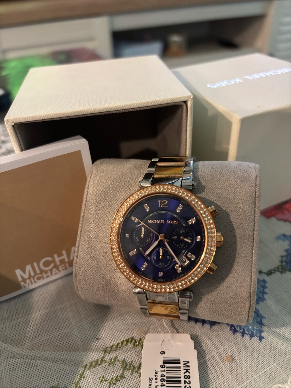 Michael Kors Navy Blue Dial Two-Tone Crystal Bezel Watch - Picture 2 of 2
